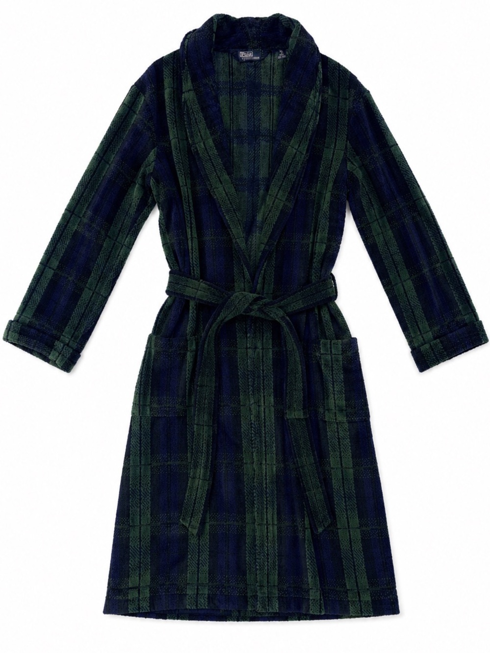 Polo Ralph Lauren Men's S/M Black Watch Plaid Cotton Terry Bathrobe
